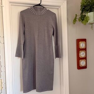 Calvin Klein Gray Sweater Dress with Silver Details